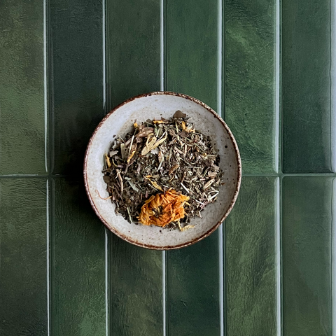 close up photo of herbs and roots to show details of this tea blend.