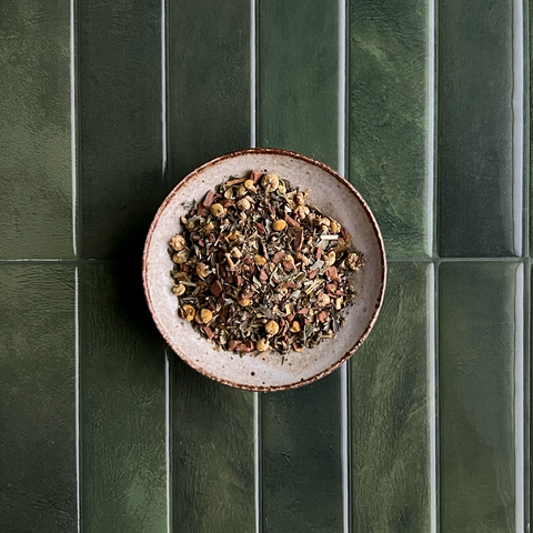 close up photo of herbs and roots to show details of this tea blend.